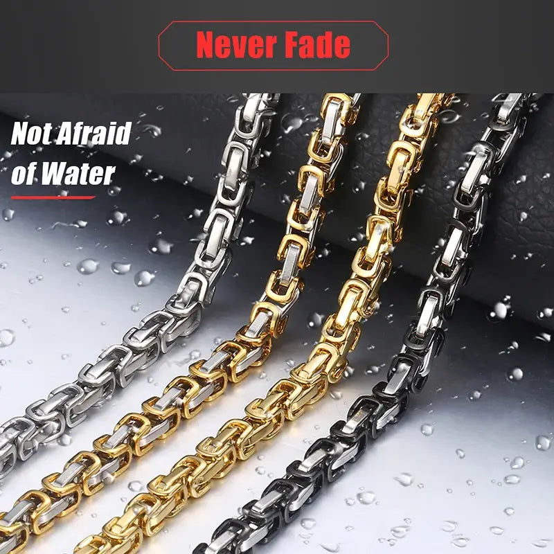 Necklace Chains Black Silver Gold Byzantine Box Link Stainless Steel Chain Neckalaces for Men