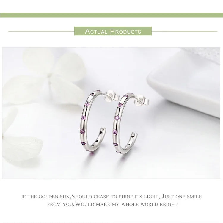 BAMOER 925 Sterling Silver Stackable Droplets Stud Earrings with Clear CZ SCE041