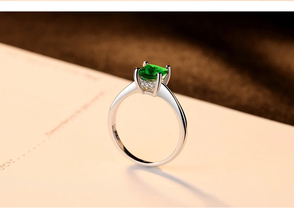 Emerald Simple Female Zircon Stone Finger Ring 925 Sterling Silver Women Jewelry Prom Wedding Engagement Rings