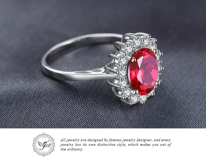 Princess Diana William Engagement Wedding Created Red Ruby Ring Set Pure 925 Sterling Silver Jewelry