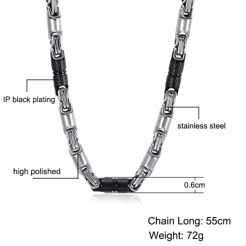 Titanium Stainless Steel 55CM 6MM Heavy Link Byzantine Chains Necklaces for Men Jewelry