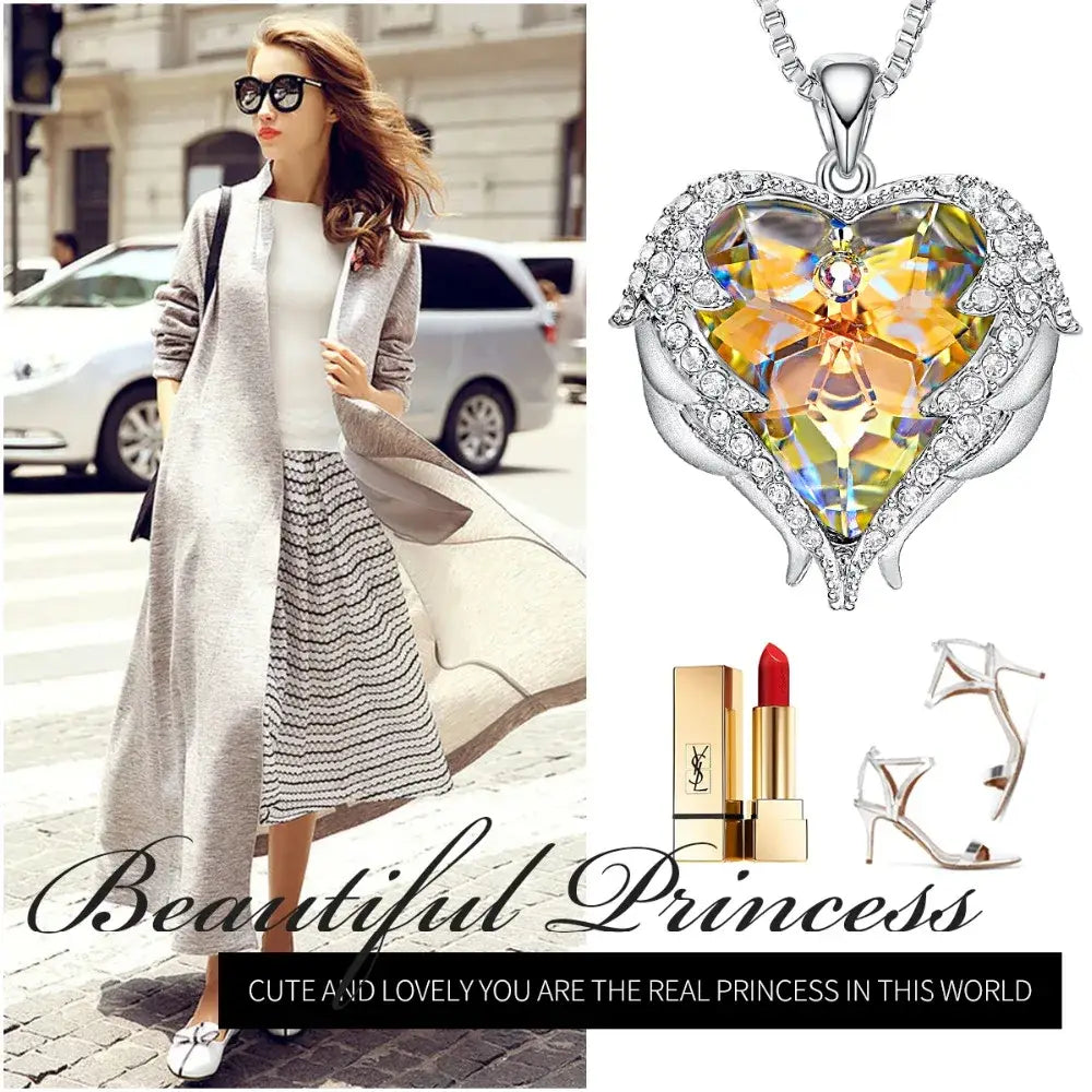 Cdyle Angel Wings Necklace Crystals from Swarovski Necklaces Fashion Jewelry For Women Heart Of Mother’s Day Gifts
