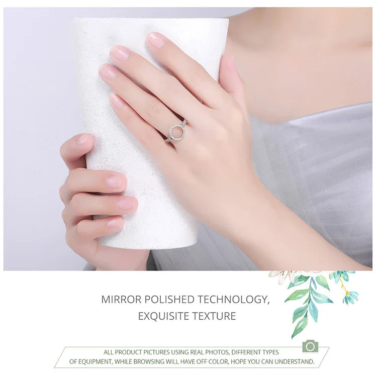 BAMOER 925 Sterling Silver Forever Clear Black CZ Circle Round Finger Rings SCR041