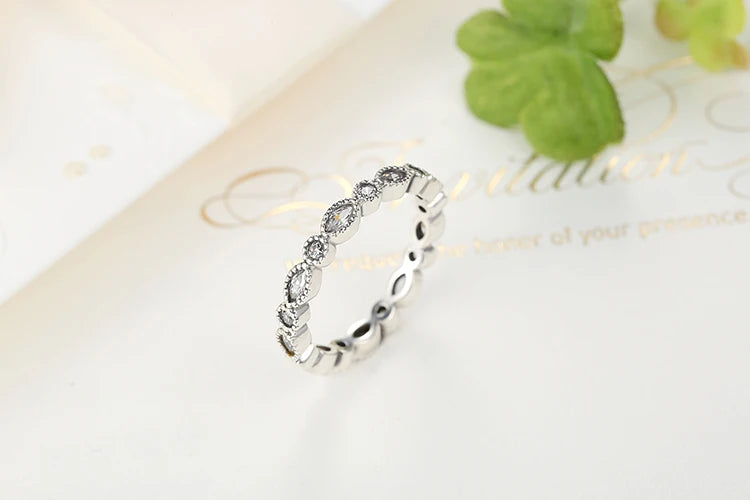 BAMOER 925 Sterling Silver Alluring Brilliant Marquise Stackable Finger Ring PA7130