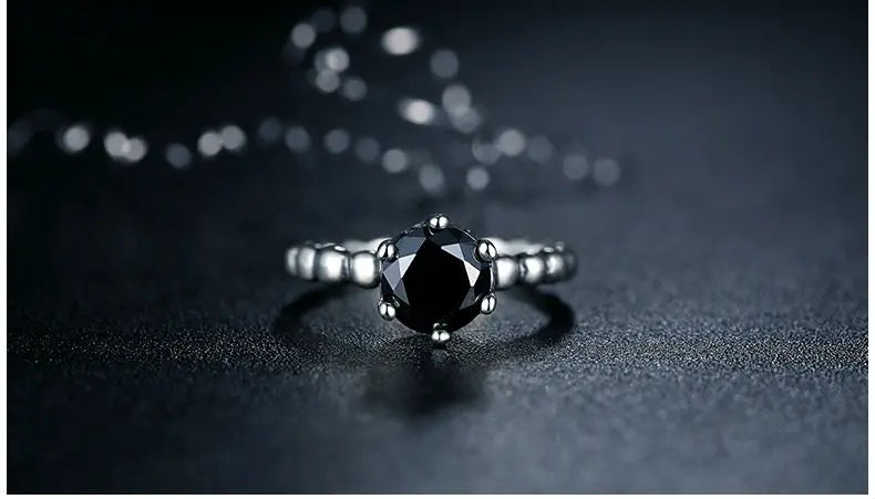 BAMOER Finger Ring with Black Cubic Zirconia Wedding Jewelry PA7205