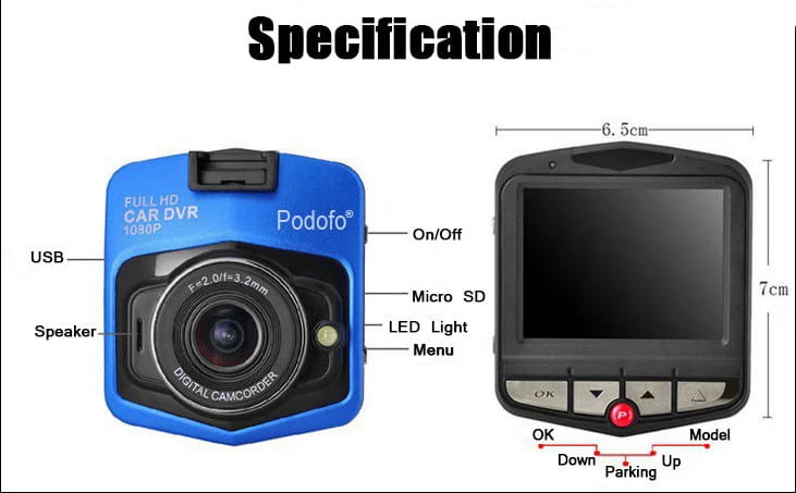 Original Podofo A1 Mini Car DVR Camera Dashcam Full HD 1080P Video Registrator Recorder G-sensor Night Vision Dash Cam