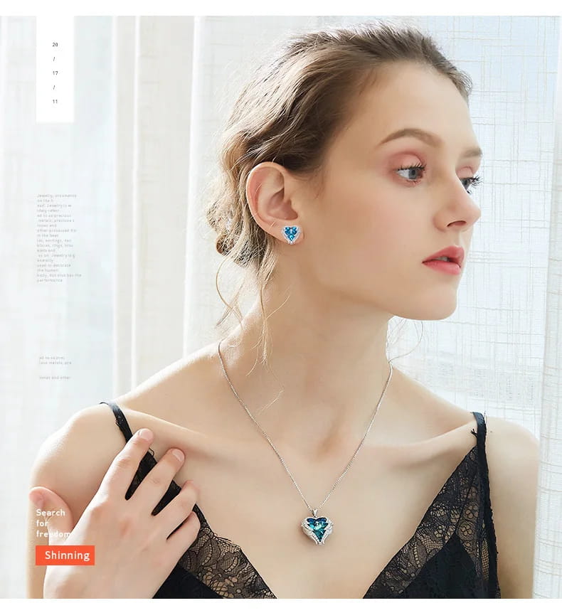 Cdyle Angel Wings Necklace Crystals from Swarovski Necklaces Fashion Jewelry For Women Heart Of Mother’s Day Gifts