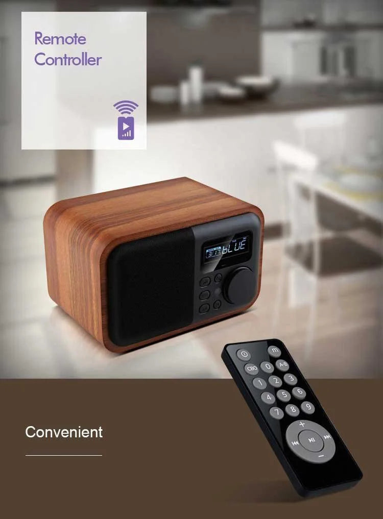 Wireless Wooden Portable Bluetooth Speaker Subwoofer with FM Radio Alarm Clock Caixa De Som Remote Control Altavoces