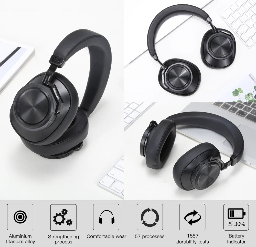 Bluedio T6S Bluetooth Headphones Active Noise Cancelling Wireless Headset For Phones And Music With Voice Control