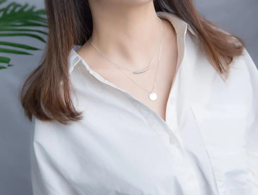 Monedas colgante 925 Plata capas collar gargantilla Kolye encanto minimalismo Vintage Boho Bijoux Femme Collier mujer