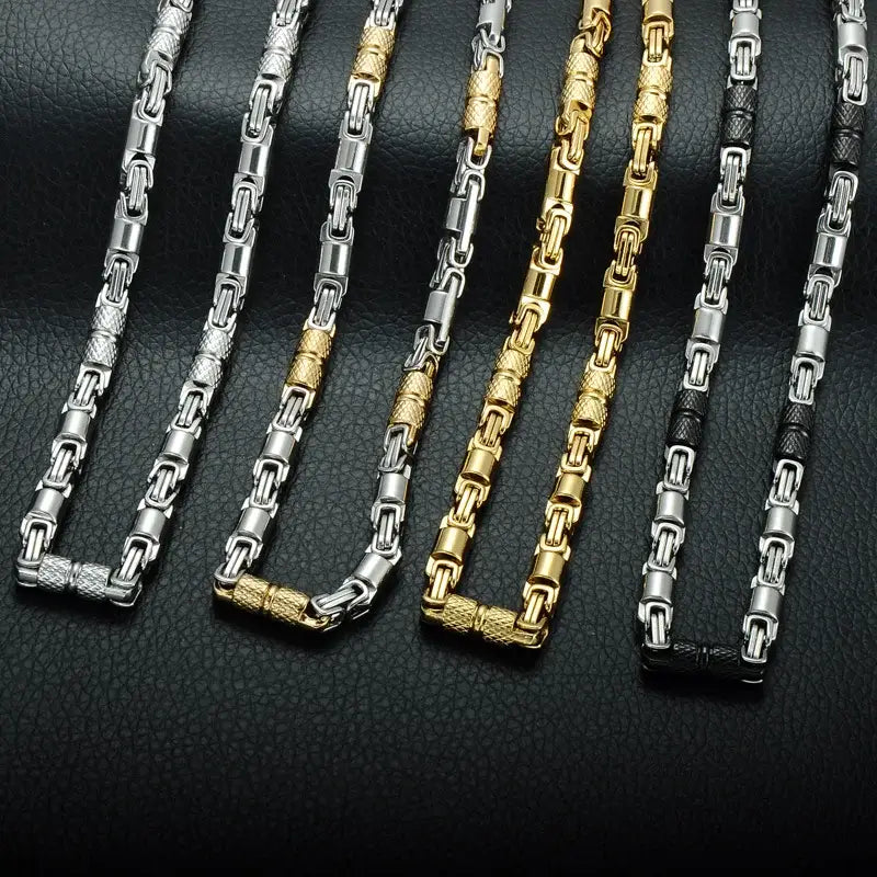 Titanium Stainless Steel 55CM 6MM Heavy Link Byzantine Chains Necklaces for Men Jewelry