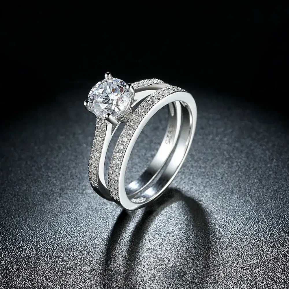 Solid 925 Sterling Silver Ring Sets Engagement Jewelry Classic Fashion