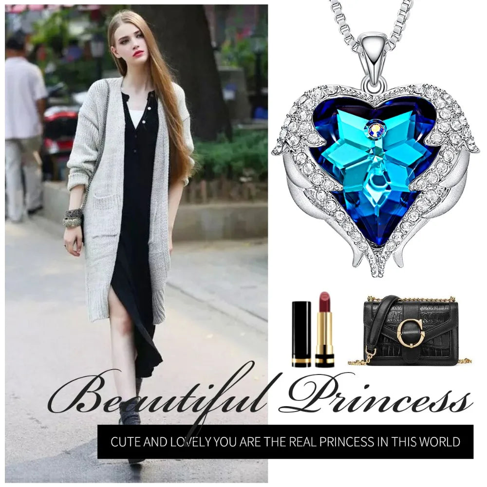 Cdyle Angel Wings Necklace Crystals from Swarovski Necklaces Fashion Jewelry For Women Heart Of Mother’s Day Gifts