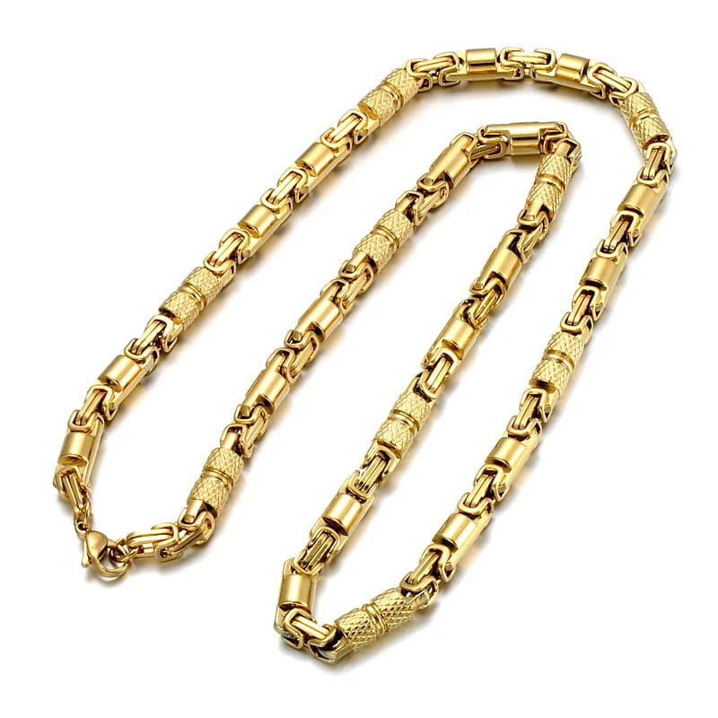 Titanium Stainless Steel 55CM 6MM Heavy Link Byzantine Chains Necklaces for Men Jewelry