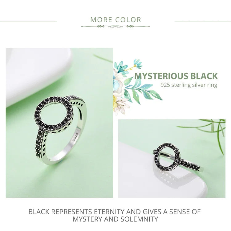 BAMOER 925 Sterling Silver Forever Clear Black CZ Circle Round Finger Rings SCR041