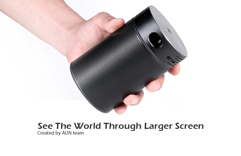 AUN DLP Portable Projector Q8 Set in Android 5.1 WIFI. 10900mAH Battery Power Bank for LED Use as Bluetooth Speaker
