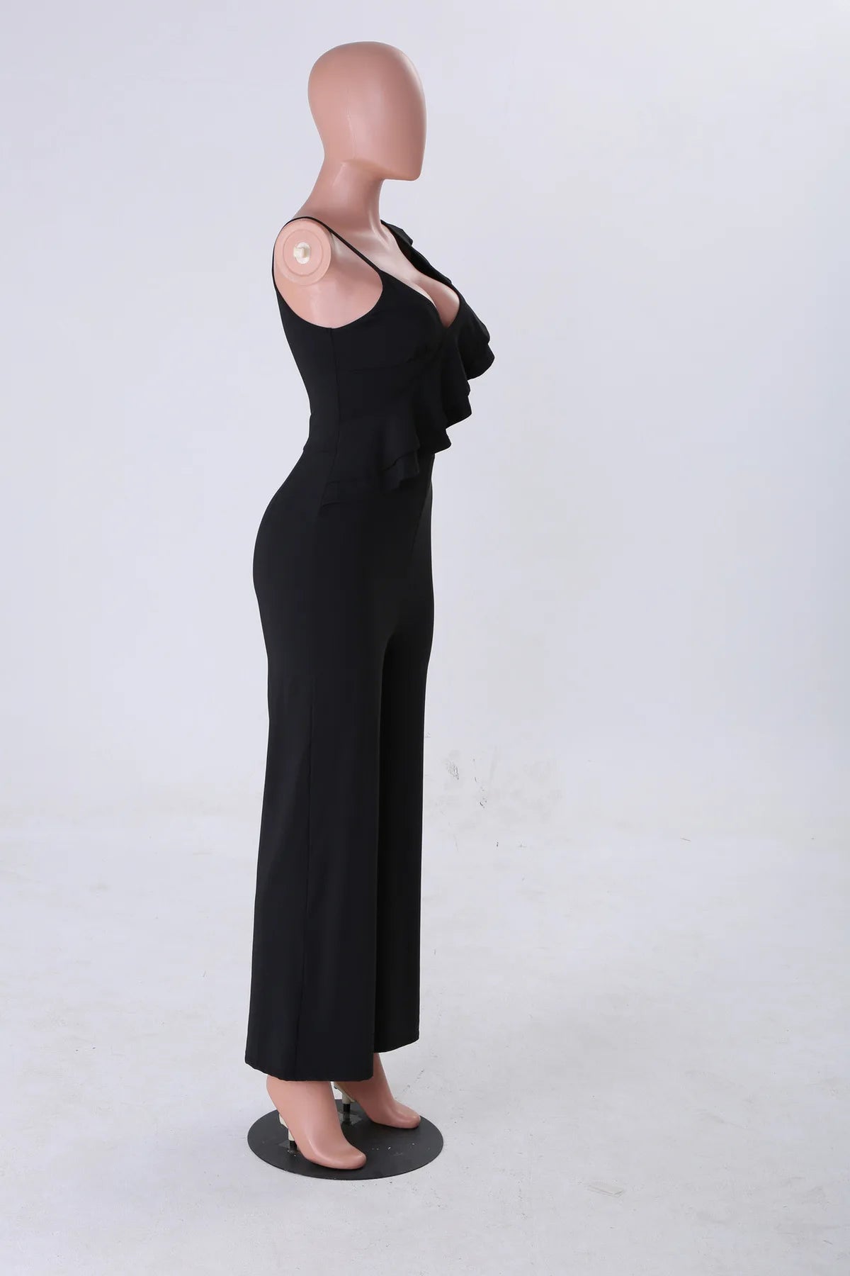 One Shoulder Ruffles Jumpsuits For Women Fashion V Neck Long Wide Leg Pants
