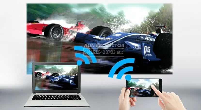 AUN DLP Portable Projector Q8 Set in Android 5.1 WIFI. 10900mAH Battery Power Bank for LED Use as Bluetooth Speaker