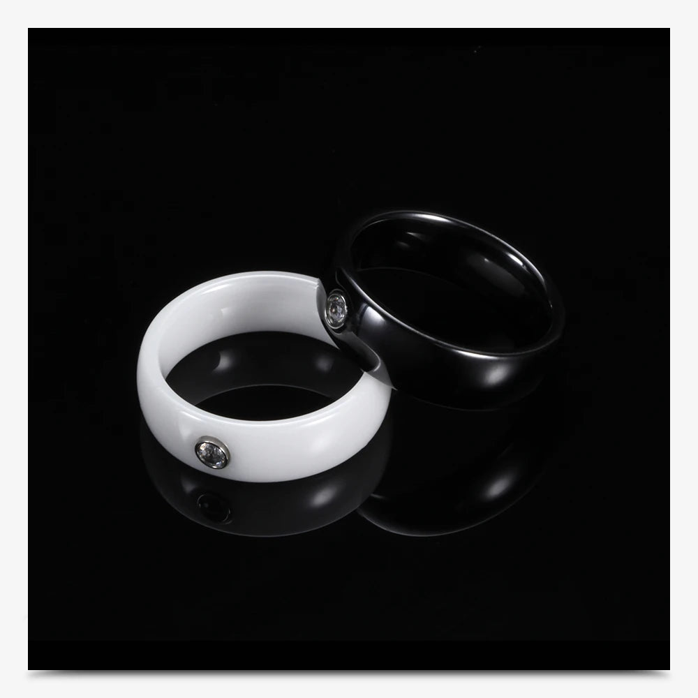 New Arrival Black White Colorful Ring Ceramic For Women With Big Crystal Wedding Band Width 6mm Size 6-10 Gift Men