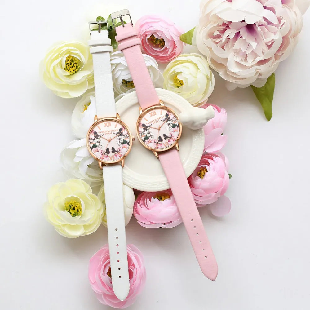 Flower Butterfly Ladies Bracelet Watch