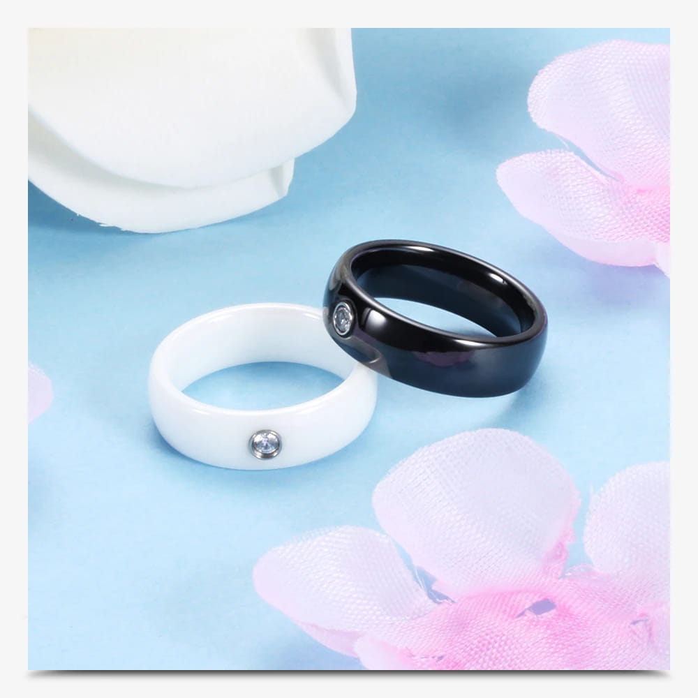 New Arrival Black White Colorful Ring Ceramic For Women With Big Crystal Wedding Band Width 6mm Size 6-10 Gift Men