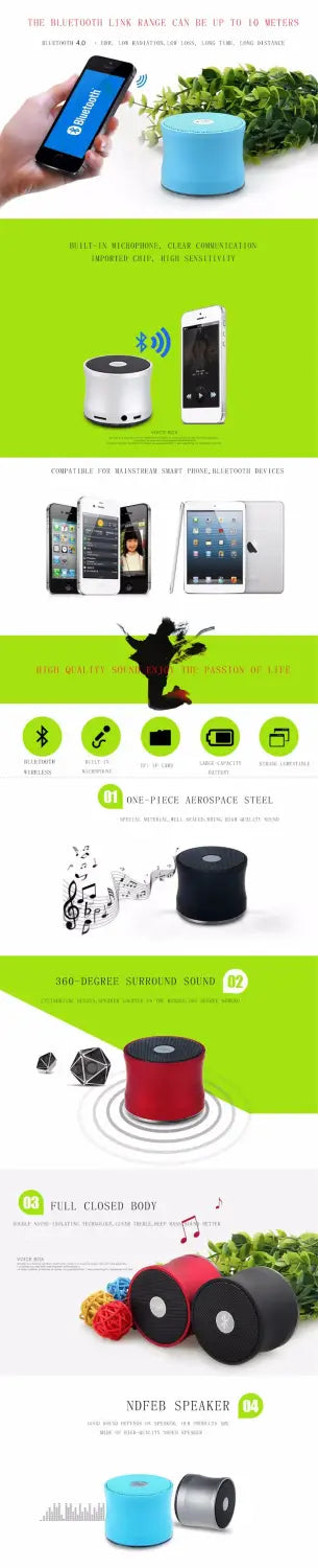 Bluetooth V2.0 Speaker Super Bass Portable Speakers Support Handsfree Call