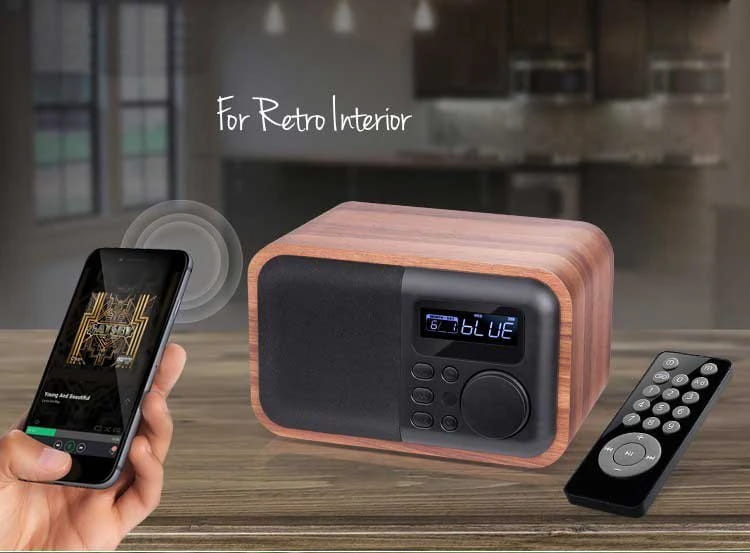 Wireless Wooden Portable Bluetooth Speaker Subwoofer with FM Radio Alarm Clock Caixa De Som Remote Control Altavoces