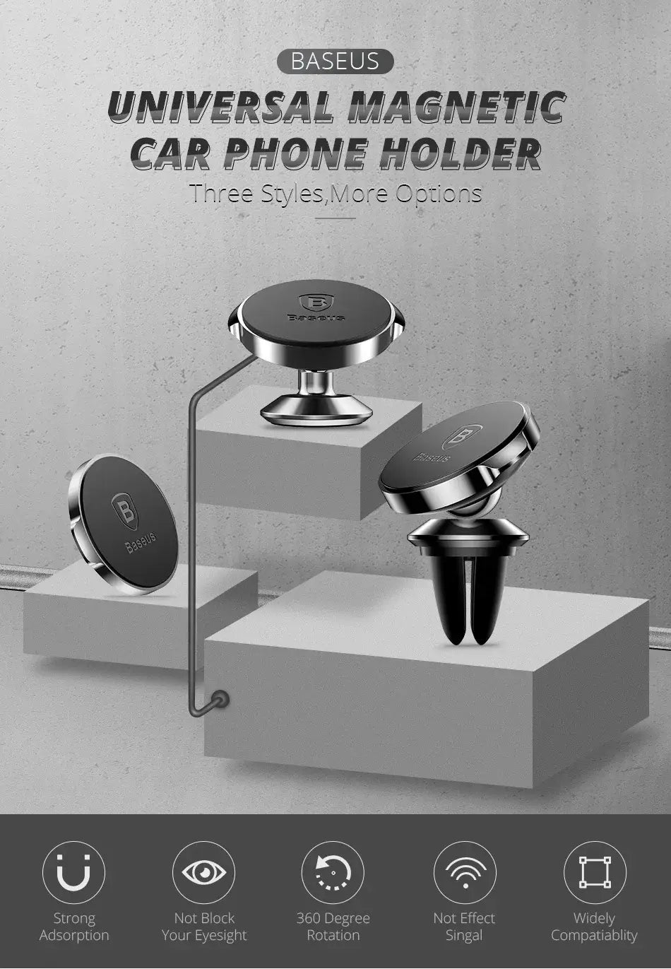 Baseus Magnetic Car Holder For Phone Universal Mobile Cell Stand Air Vent Mount GPS