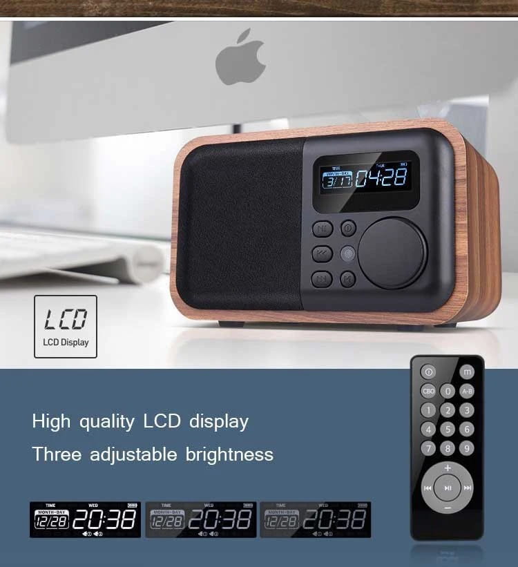 Wireless Wooden Portable Bluetooth Speaker Subwoofer with FM Radio Alarm Clock Caixa De Som Remote Control Altavoces