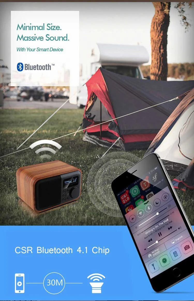 Wireless Wooden Portable Bluetooth Speaker Subwoofer with FM Radio Alarm Clock Caixa De Som Remote Control Altavoces