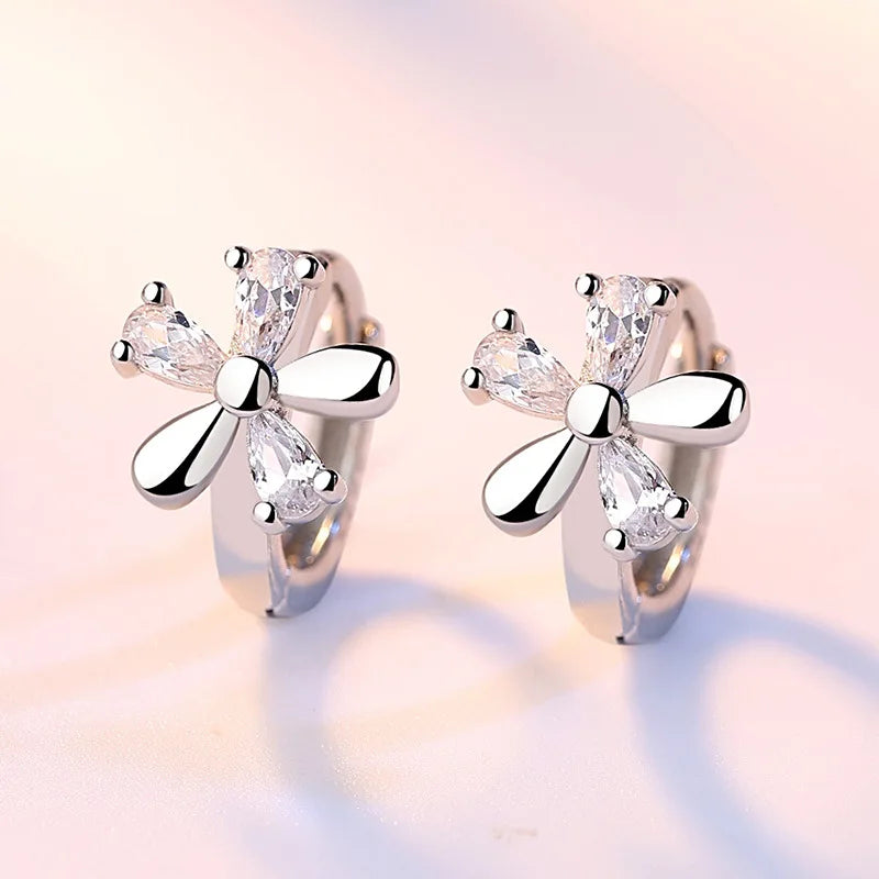 Fanqieliu Sterling 925 Silver Earrings Natural Crystal Small Flower Hoop For Woman FQL3235