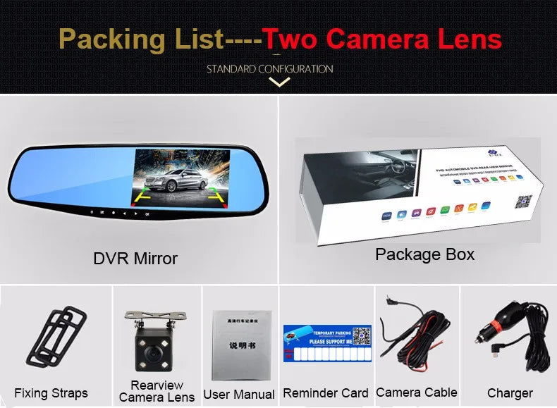 Full HD 1080P Car Dvr Camera Auto 4.3 Inch Rearview Mirror Digital Video Recorder Dual Lens Registratory Camcorder