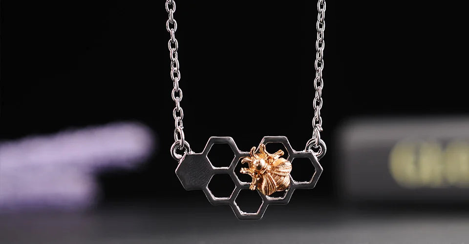 Silver Necklaces for Women Girl Heart Honeycomb Bee Animal Pendant Choker Necklace Jewelry