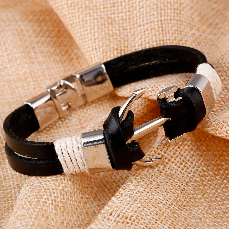 Wholesale Cuff braided Wrap Bracelet & Bangles Men Jewelry Pirate Genuine Leather Anchor Bracelets Vintage Men’s