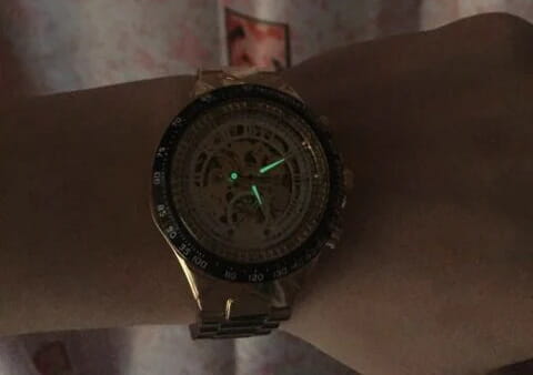 Winner Mechanical Sport Design Bezel Skeleton Watch with Green Hands