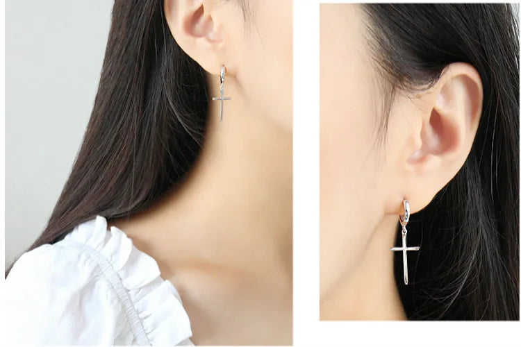 Flyleaf 925 Sterling Silver Cross Dangle Earrings For Women New Trend Lady Fashion Jewelry Pendientes Mujer Moda