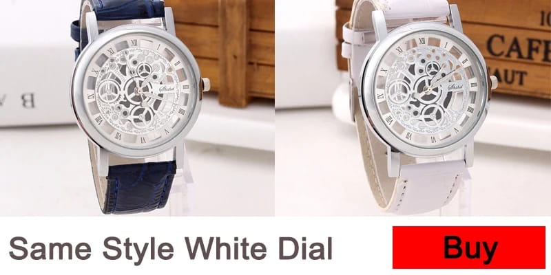 Fashion Business Skeleton Watch Men Engraving Hollow Reloj Hombre Dress Quartz Wristwatch Leather Band Women Clock