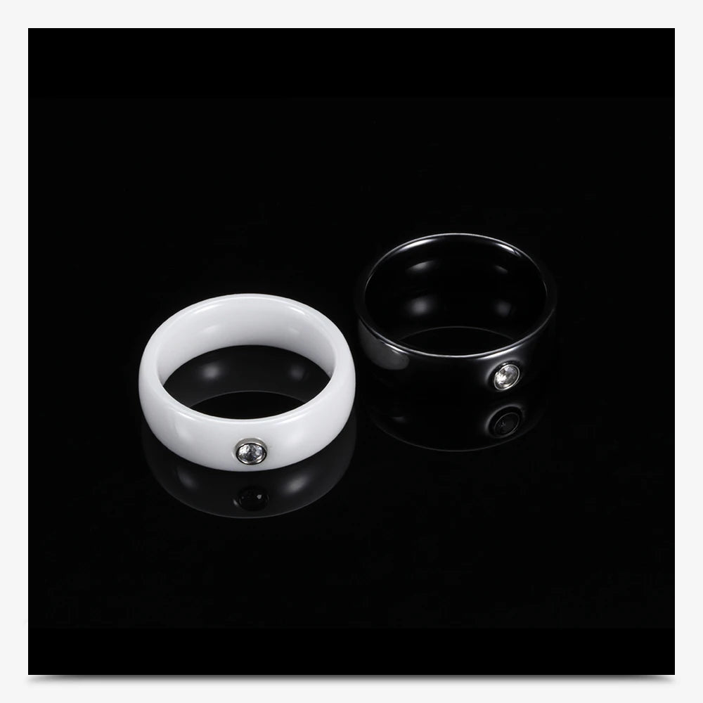 New Arrival Black White Colorful Ring Ceramic For Women With Big Crystal Wedding Band Width 6mm Size 6-10 Gift Men