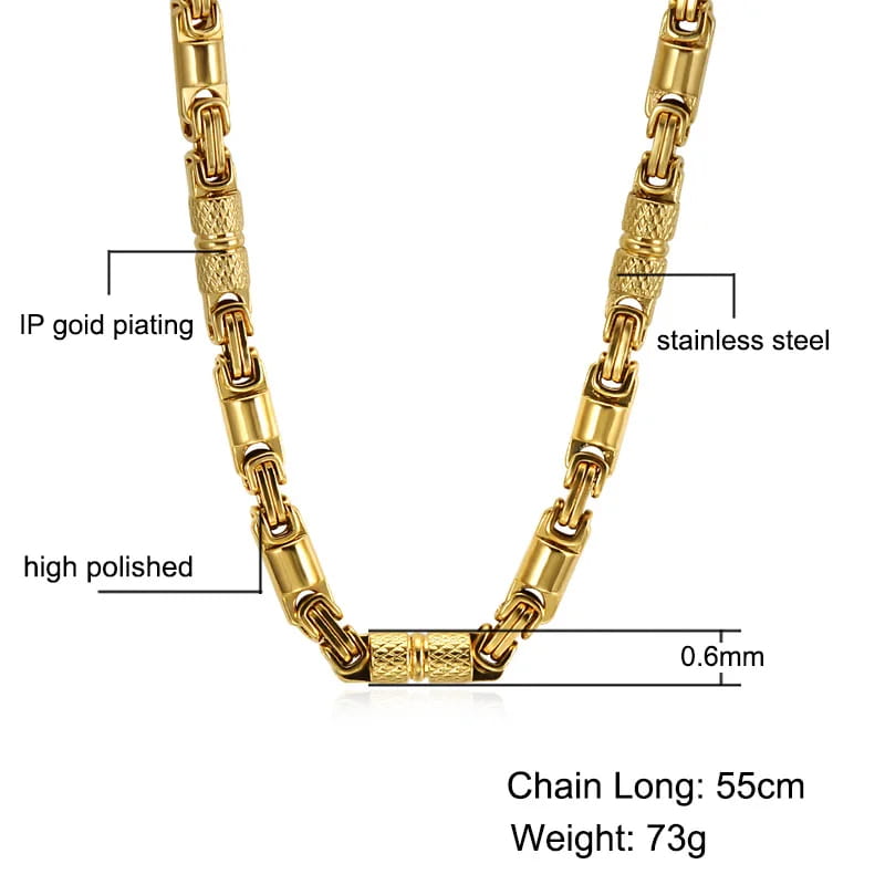 Titanium Stainless Steel 55CM 6MM Heavy Link Byzantine Chains Necklaces for Men Jewelry
