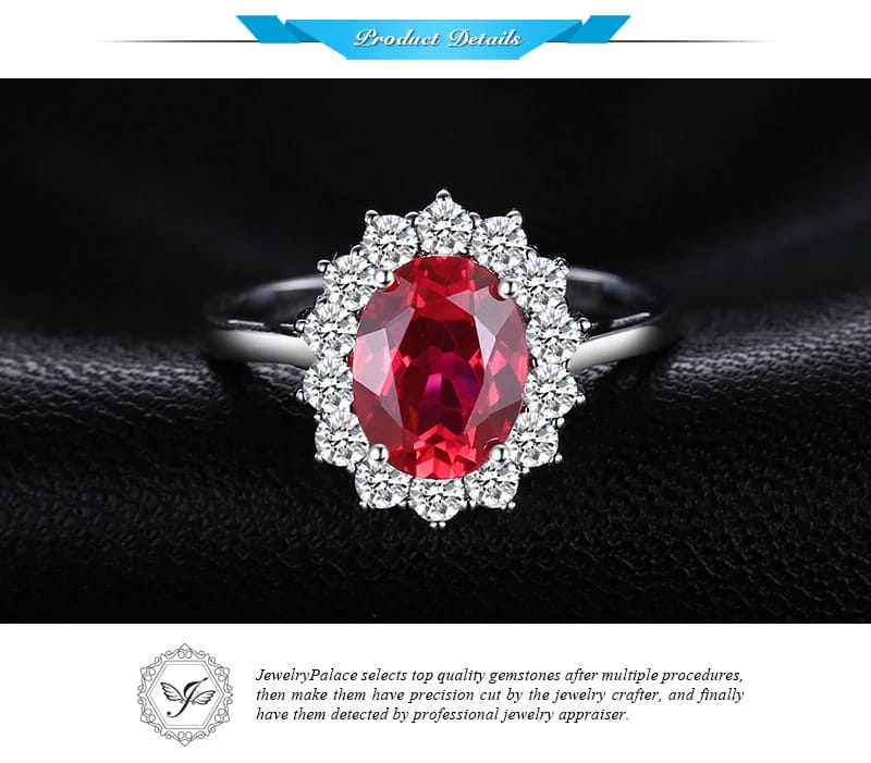 Princess Diana William Engagement Wedding Created Red Ruby Ring Set Pure 925 Sterling Silver Jewelry