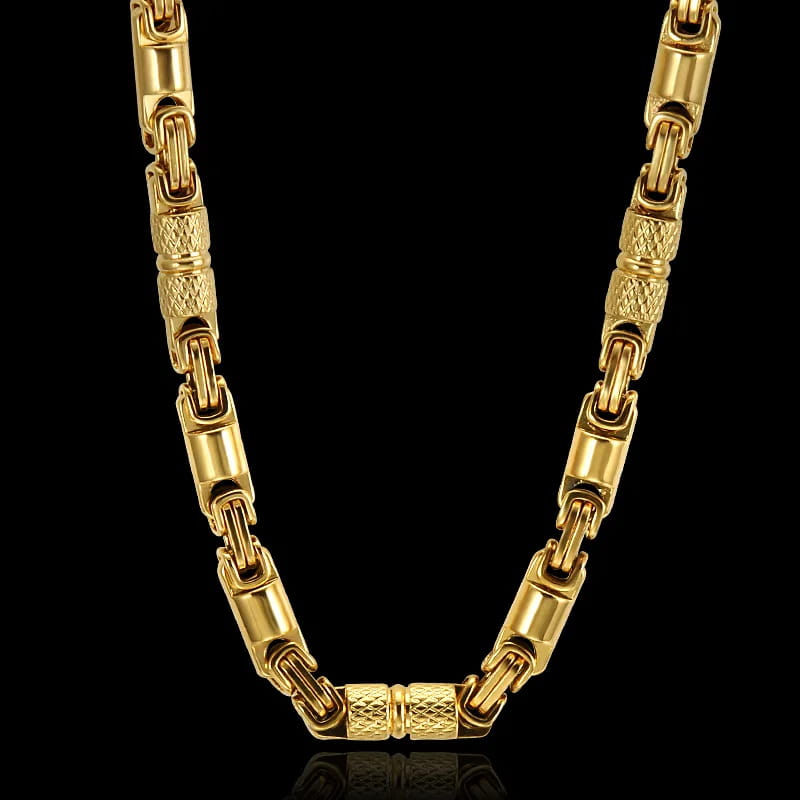 Titanium Stainless Steel 55CM 6MM Heavy Link Byzantine Chains Necklaces for Men Jewelry