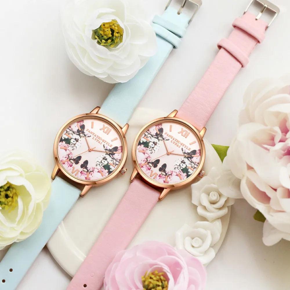 Flower Butterfly Ladies Bracelet Watch