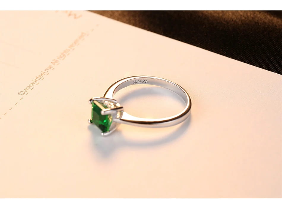 Emerald Simple Female Zircon Stone Finger Ring 925 Sterling Silver Women Jewelry Prom Wedding Engagement Rings