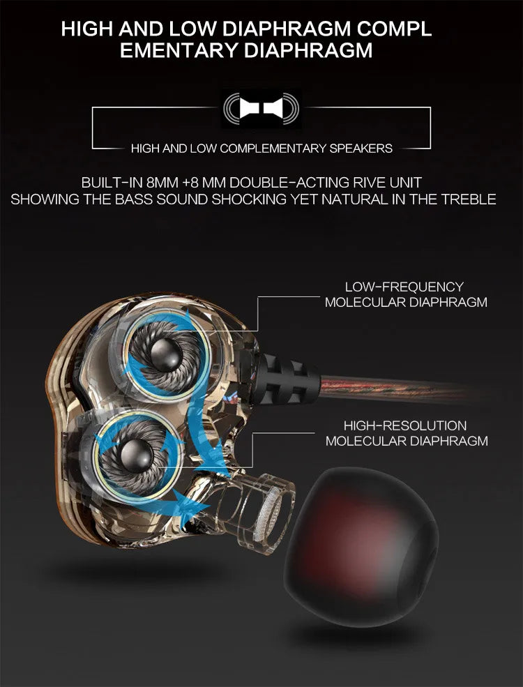 Earphones QKZ KD4 fone de ouvido Mini Dual Driver Original hybrid dual dynamic driver Headphone mp3 DJ Headset