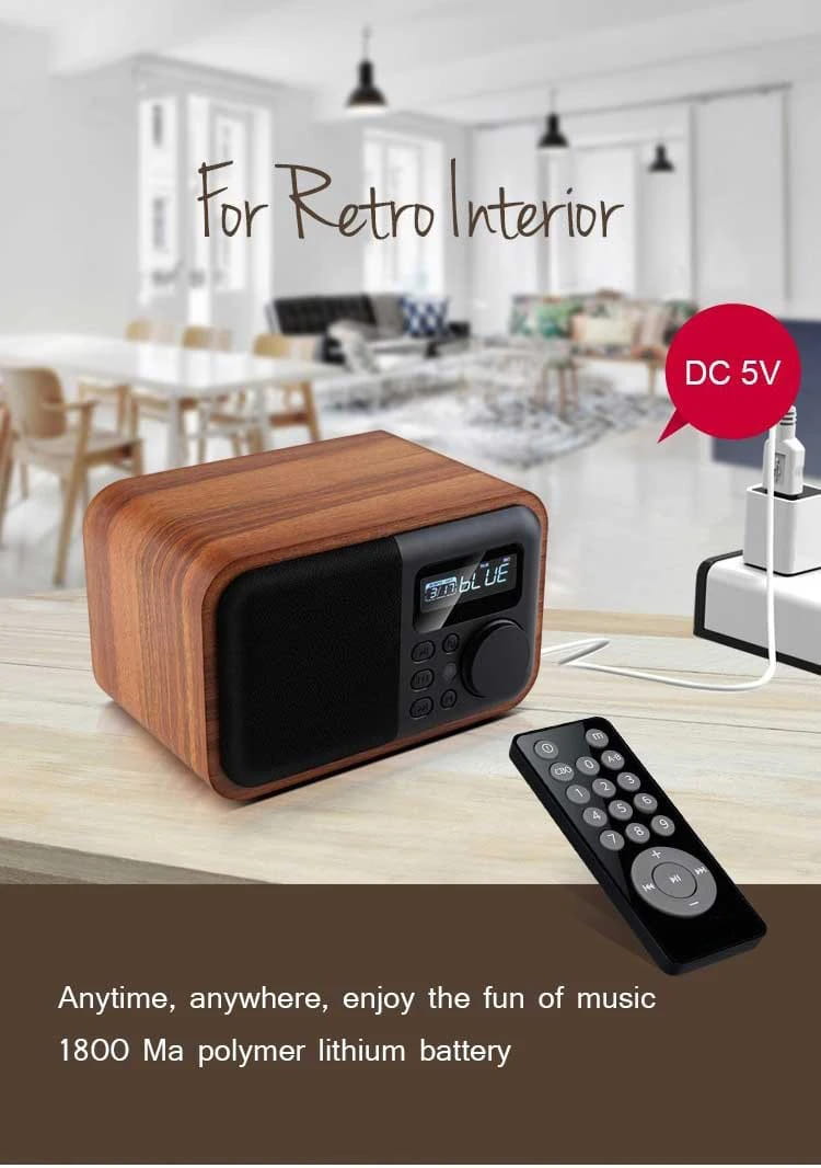 Wireless Wooden Portable Bluetooth Speaker Subwoofer with FM Radio Alarm Clock Caixa De Som Remote Control Altavoces