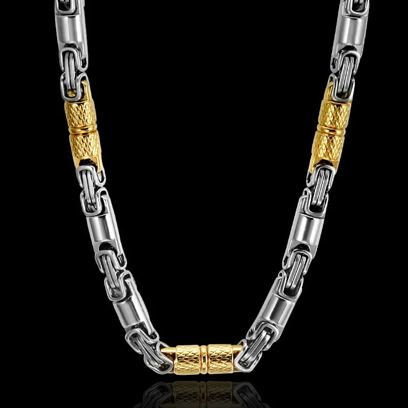 Titanium Stainless Steel 55CM 6MM Heavy Link Byzantine Chains Necklaces for Men Jewelry
