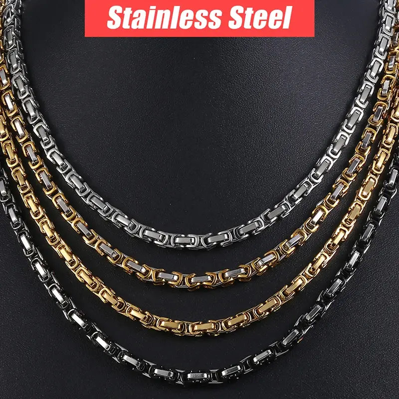 Necklace Chains Black Silver Gold Byzantine Box Link Stainless Steel Chain Neckalaces for Men