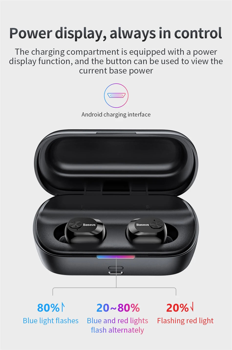 Baseus W01 TWS Bluetooth Earphone Wireless Headphone 5.0 Stereo Bass earphones With HD Microphone For Phone