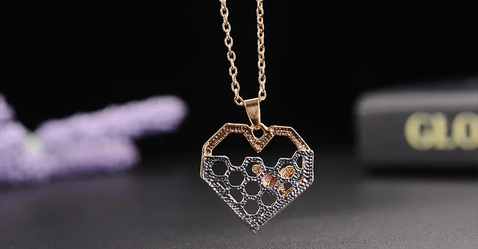 Silver Necklaces for Women Girl Heart Honeycomb Bee Animal Pendant Choker Necklace Jewelry