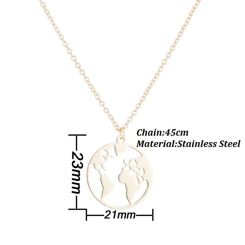 Vintage Origami World Map Necklace Women Geometric Round Circle Necklaces & Pendants Choker Jewelry